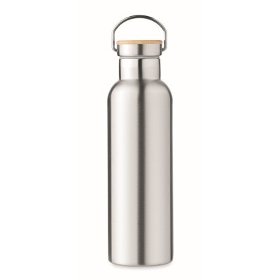 Botella lechera aislante de doble pared con tapa de madera
